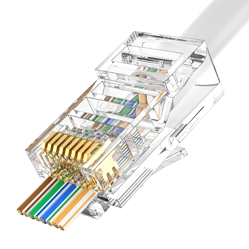 CAT5E RJ45 8P8C UTP Pass-Through Modular Plug 1.0mm Easy Termination 1U Gold Plated
