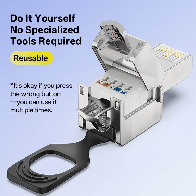 Cat7 Pull-Tap RJ45 Connectors Tool Free FTP Shield Termination Plug Reusable for All Ethernet Cables