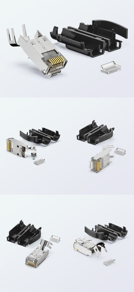 Cat6A shielded industrial RJ45 plug with 50U contacts