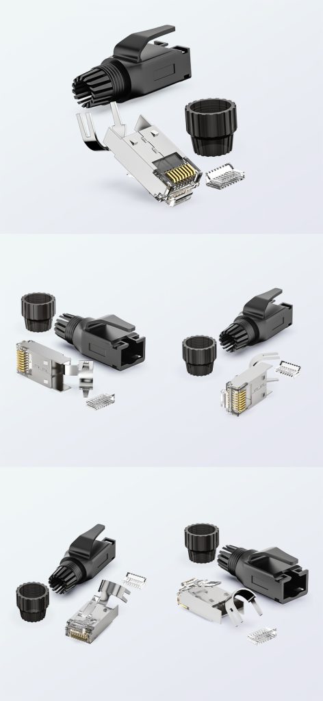 Cat6 shielded industrial RJ45 plug with 1.0 mm core hole