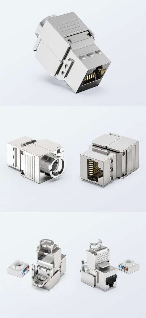 CAT6 Tool-Free FTP Keystone Jack RJ45 50U Zinc Alloy Shielded