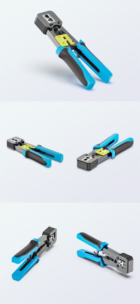 pass-through RJ45 crimping tool for modular plugs