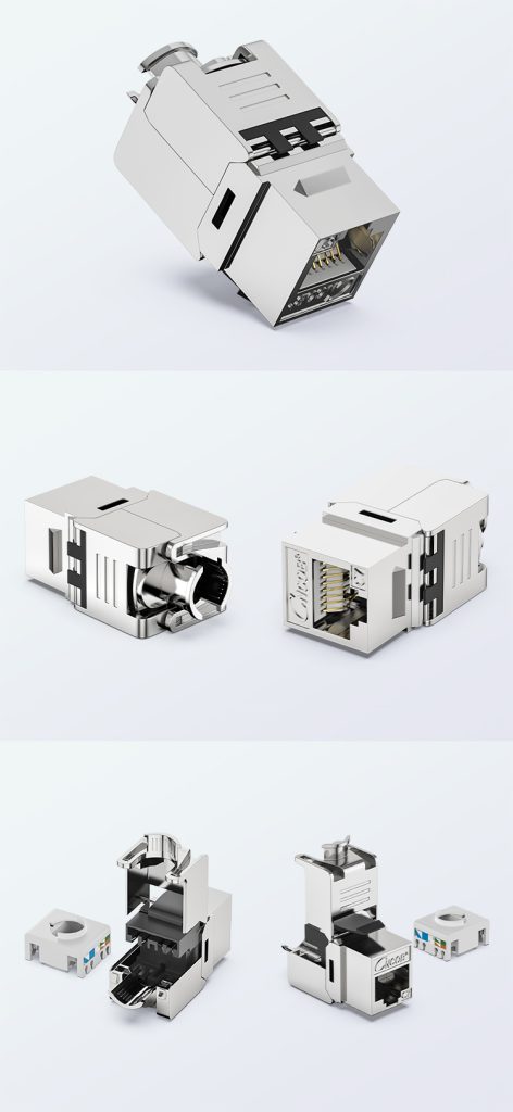Cat7 shielded toolless keystone jack with zinc-alloy housing
