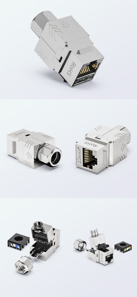 Cat8 shielded toolless keystone jack with 50U contacts