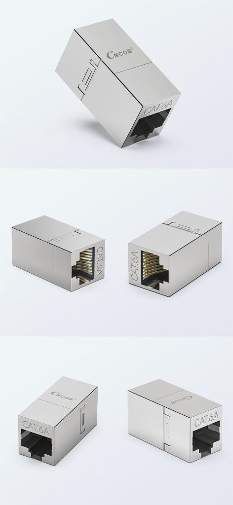 DT-2002P-6A Cat6A RJ45 inline coupler with black housing