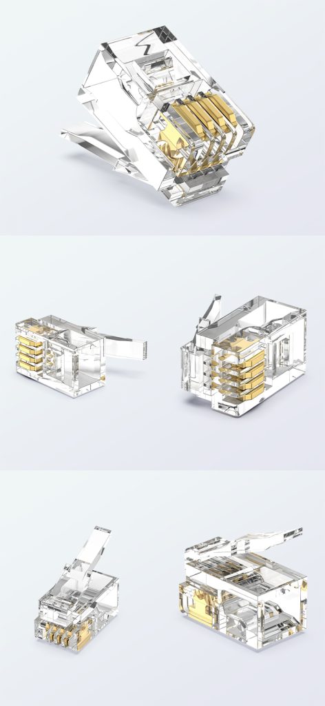 RJ9 4P4C handset modular plug with 1U gold-plated contacts