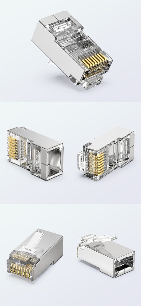 Cat5e shielded RJ45 plug with copper nickel-plated housing
