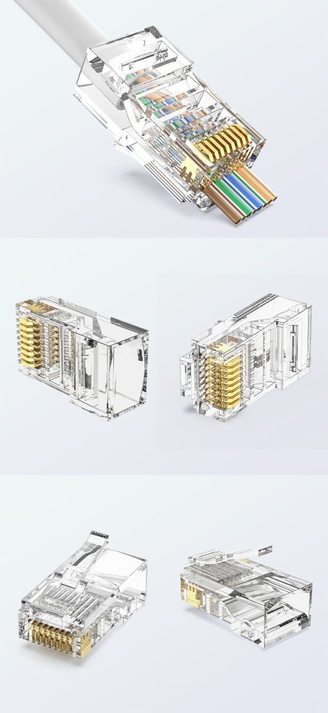 Cat5e pass-through RJ45 plug with 1.0 mm core hole