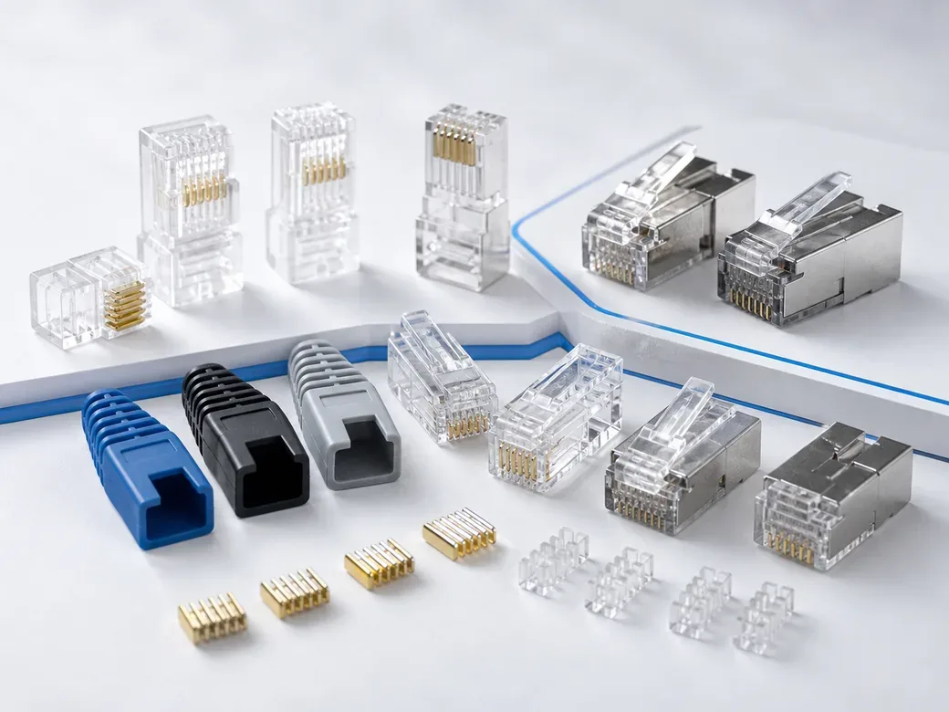 RJ45 modular plugs and connectors for four-pair PoE channels