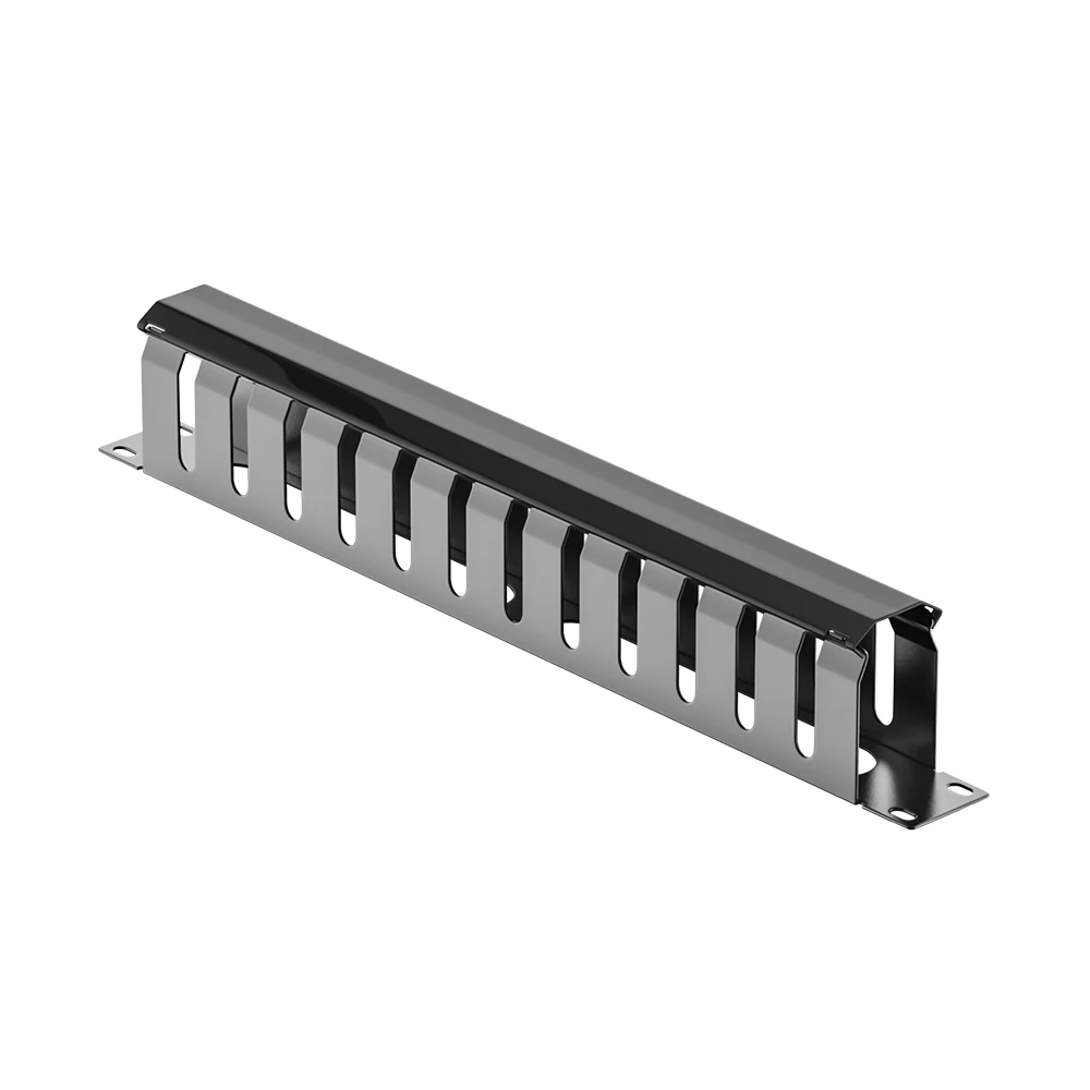 19 inch 1U cable management panel with 12 routing openings