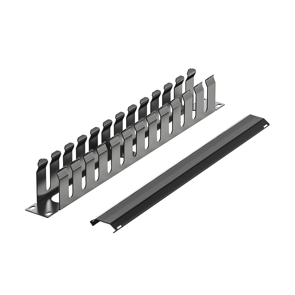 19 inch 1U cable management panel with 12 routing openings