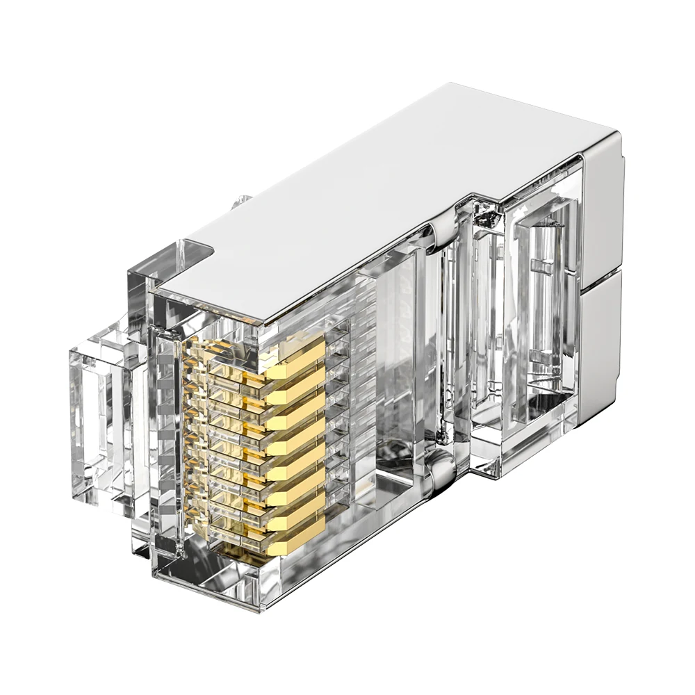 Cat5e shielded RJ45 plug with copper nickel-plated housing