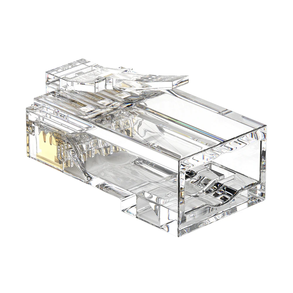 Cat6 pass-through RJ45 connector with 1.1 mm core hole