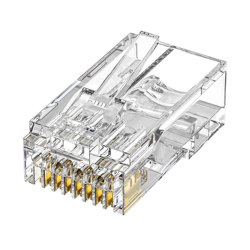 Cat6 pass-through RJ45 connector with 1.1 mm core hole