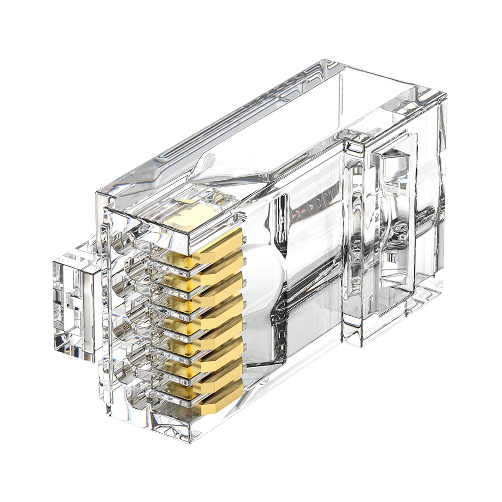 Cat6 pass-through RJ45 connector with 1.1 mm core hole