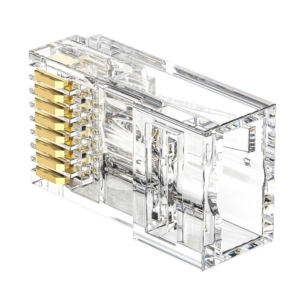 Cat6 pass-through RJ45 connector with 1.1 mm core hole