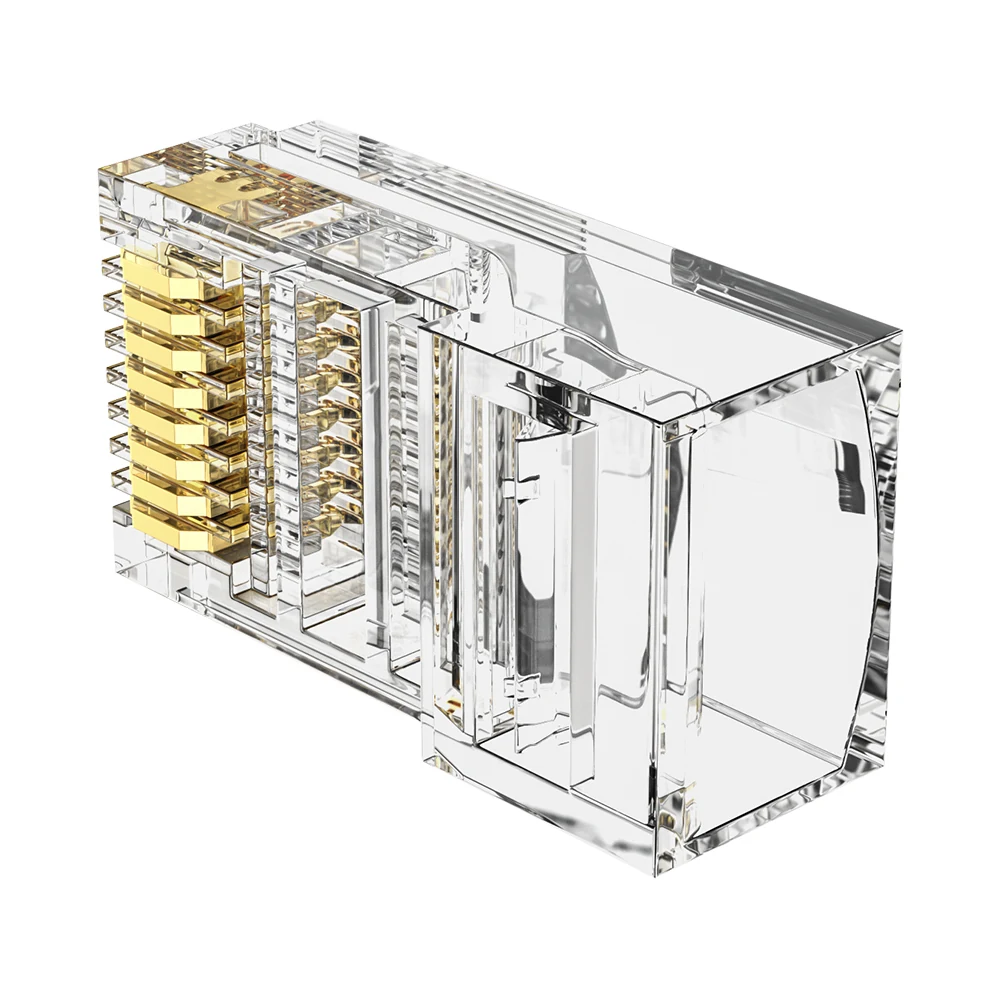 Cat5e pass-through RJ45 plug with 1.0 mm core hole