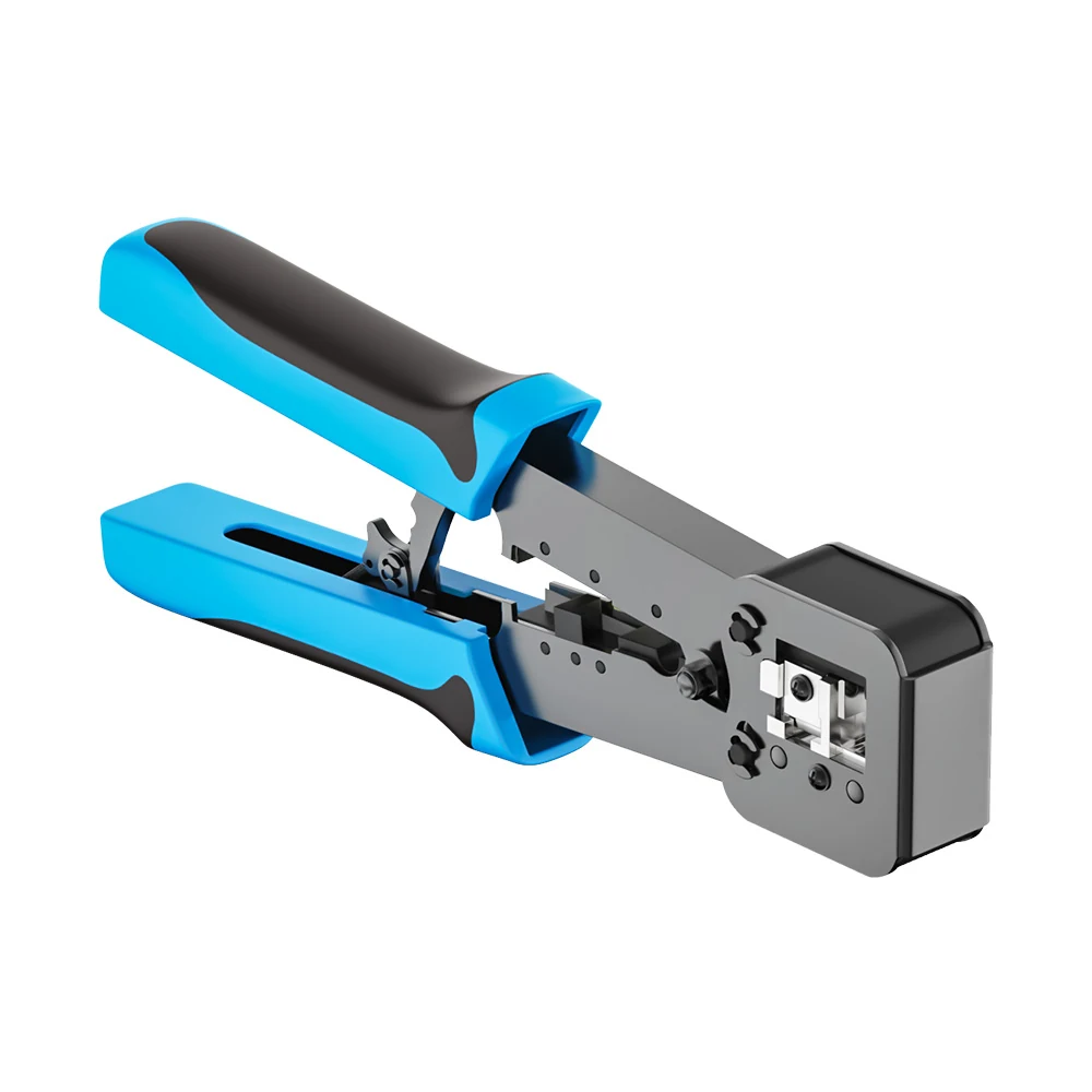 pass-through RJ45 crimping tool for modular plugs