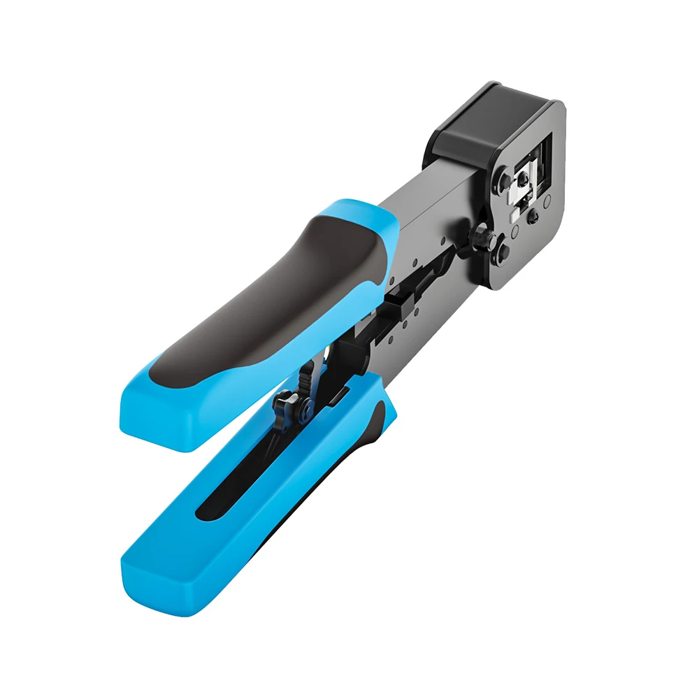 pass-through RJ45 crimping tool for modular plugs
