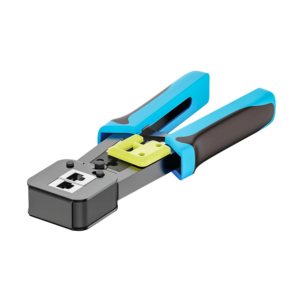 pass-through RJ45 crimping tool for modular plugs