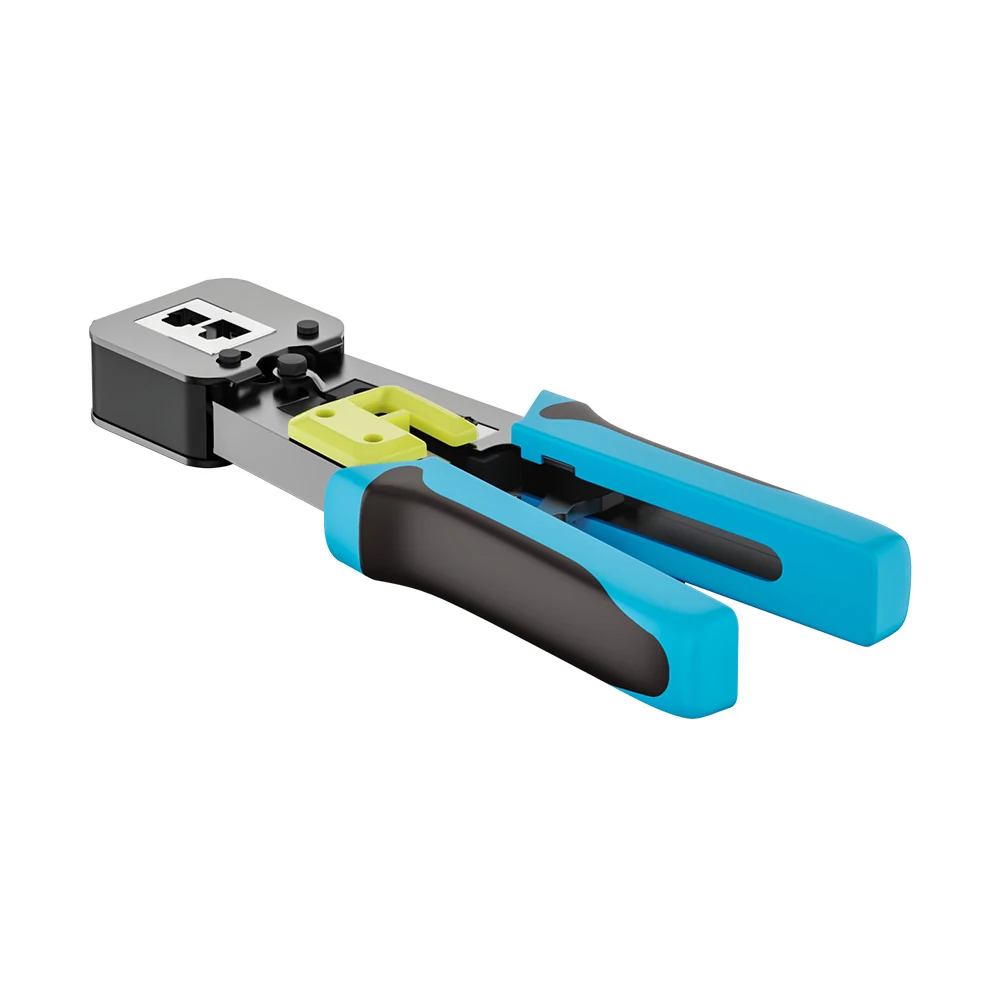 pass-through RJ45 crimping tool for modular plugs
