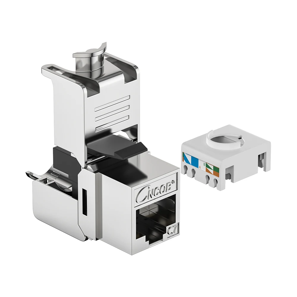Cat7 shielded toolless keystone jack with zinc-alloy housing