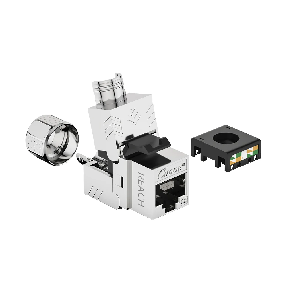 Cat8 shielded toolless keystone jack with 50U contacts